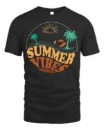 Retro Summer Vibes Beach Sunset Graphic T-Shirt - black t-shirt on white background