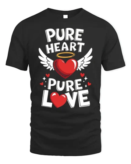 Pure Heart Pure Love Valentine Graphic T-Shirt - black t-shirt on white background