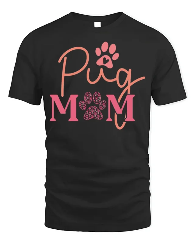 Pug Mom Paw Print Dog Lover Graphic T-Shirt - black t-shirt on white background