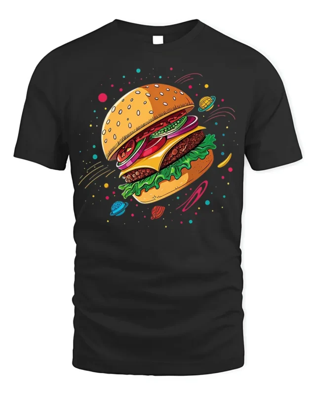 Cosmic Burger Space Foodie Graphic T-Shirt - black t-shirt on white background