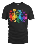 Rainbow Cats Colorful Graphic Pride T-Shirt - black t-shirt on white background