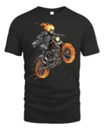 Flaming Skull Rider Motorcycle Graphic T-Shirt - black t-shirt on white background