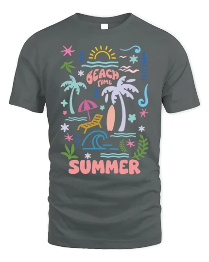 Beach Time Summer Vibes Graphic T-Shirt - gray t-shirt on white background