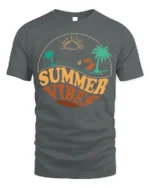 Retro Summer Vibes Beach Sunset Graphic T-Shirt - gray t-shirt on white background