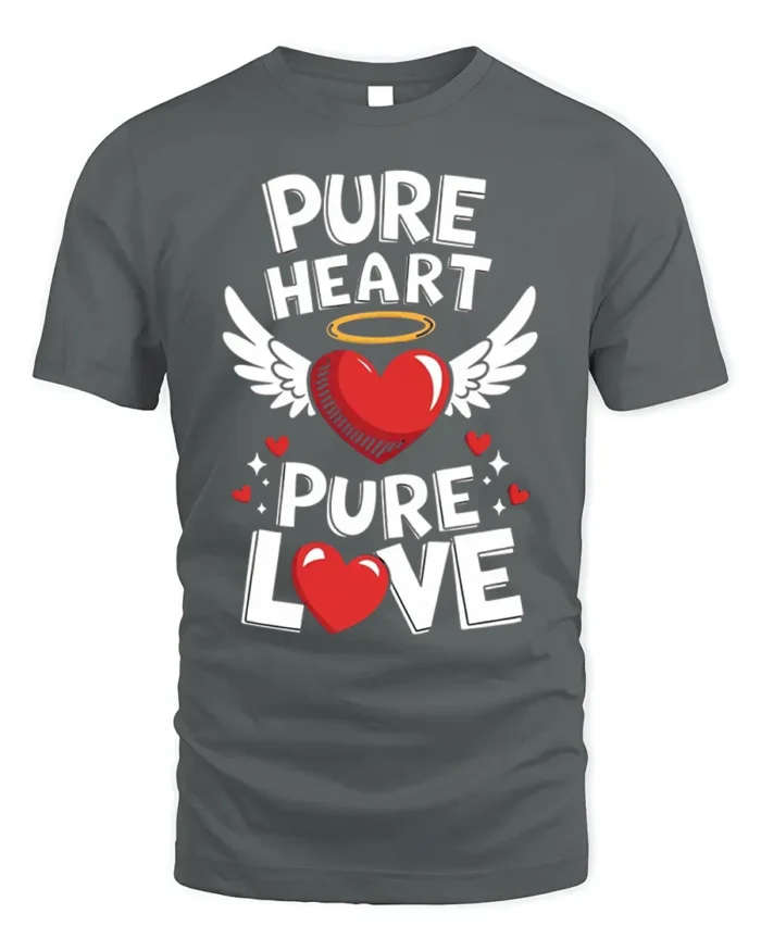 Pure Heart Pure Love Valentine Graphic T-Shirt - gray t-shirt on white background