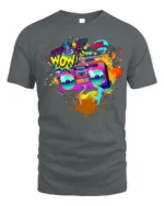 Retro Boombox Wow Pop Art Color Splash T-Shirt - gray t-shirt on white background