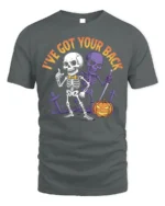 I’ve Got Your Back Funny Skeleton Halloween T-Shirt - gray t-shirt on white background