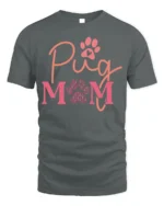 Pug Mom Paw Print Dog Lover Graphic T-Shirt - gray t-shirt on white background