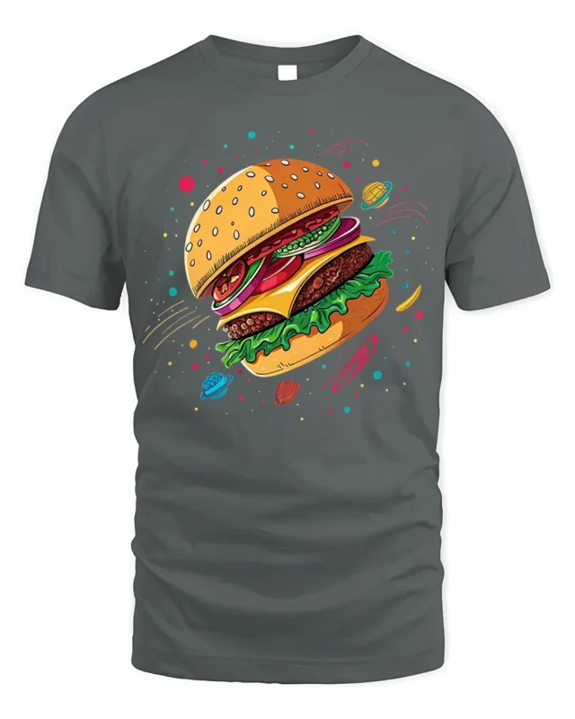 Cosmic Burger Space Foodie Graphic T-Shirt - gray t-shirt on white background