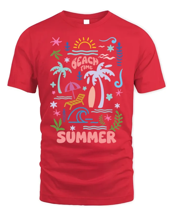 Beach Time Summer Vibes Graphic T-Shirt - red t-shirt on white background