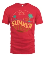 Retro Summer Vibes Beach Sunset Graphic T-Shirt - red t-shirt on white background