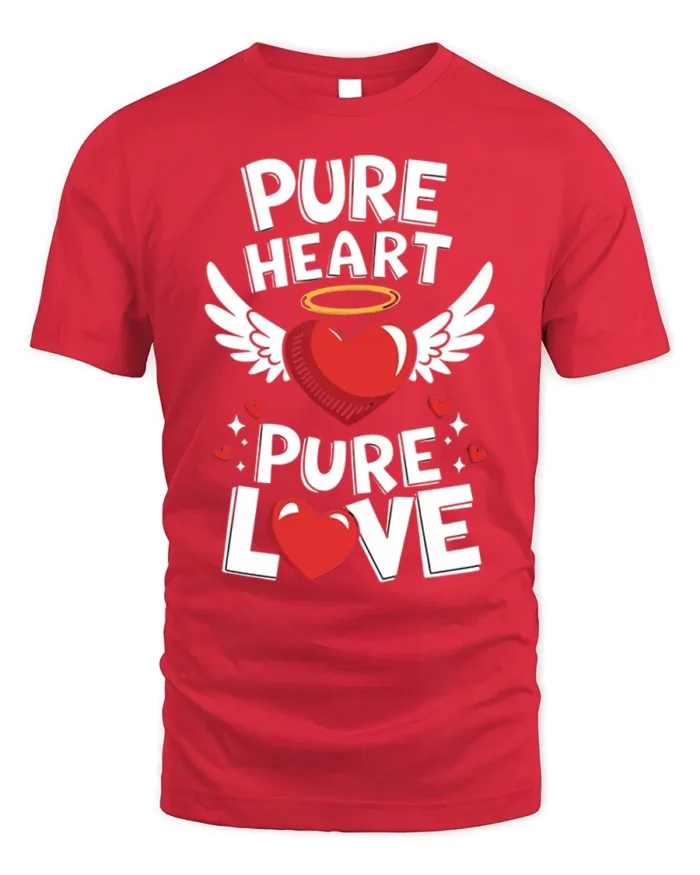 Pure Heart Pure Love Valentine Graphic T-Shirt - red t-shirt on white background