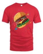 Cosmic Burger Space Foodie Graphic T-Shirt - red t-shirt on white background