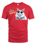 Hippie Cat Free Spirit Graphic T-Shirt - red t-shirt on white background