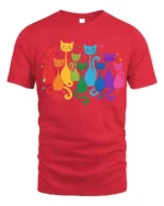 Rainbow Cats Colorful Graphic Pride T-Shirt - red t-shirt on white background