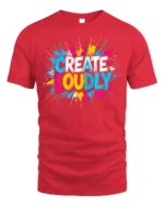 Create Loudly Colorful Paint Splash T-Shirt - red t-shirt on white background