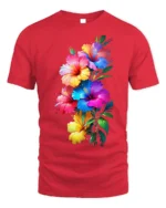 Tropical Hibiscus Bloom Colorful Graphic T-Shirt - red t-shirt on white background