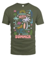 Beach Time Summer Vibes Graphic T-Shirt - military green t-shirt on white background