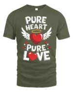 Pure Heart Pure Love Valentine Graphic T-Shirt - military green t-shirt on white background