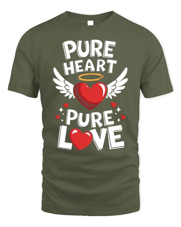 Pure Heart Pure Love Valentine Graphic T-Shirt - military green t-shirt on white background