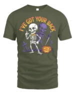 I’ve Got Your Back Funny Skeleton Halloween T-Shirt - military green t-shirt on white background