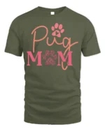 Pug Mom Paw Print Dog Lover Graphic T-Shirt - military green t-shirt on white background