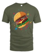 Cosmic Burger Space Foodie Graphic T-Shirt - military green t-shirt on white background