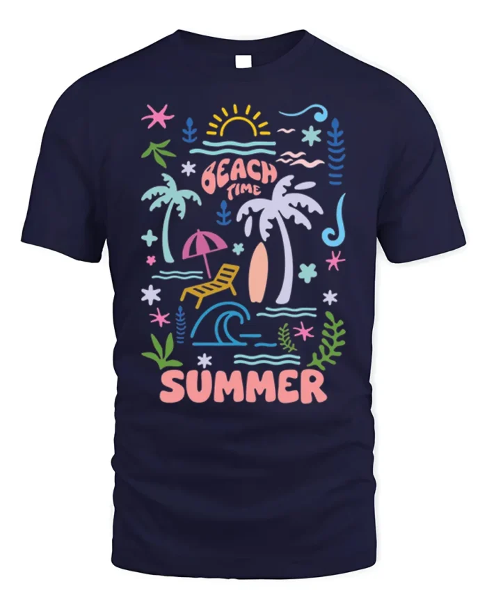 Beach Time Summer Vibes Graphic T-Shirt - navy t-shirt on white background