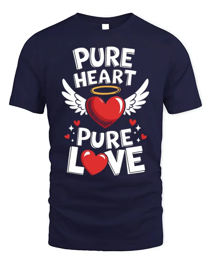 Pure Heart Pure Love Valentine Graphic T-Shirt - navy t-shirt on white background