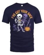 I’ve Got Your Back Funny Skeleton Halloween T-Shirt - navy t-shirt on white background