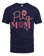 Pug Mom Paw Print Dog Lover Graphic T-Shirt - navy t-shirt on white background
