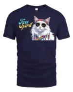 Hippie Cat Free Spirit Graphic T-Shirt - navy t-shirt on white background