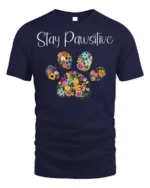Stay Pawsitive Floral Paw Print T-Shirt - navy t-shirt on white background