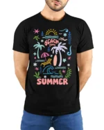 Beach Time Summer Vibes Graphic T-Shirt - model wearing black shirt, hands behind back