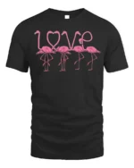 Pink Flamingo Love Design Romantic Graphic T-Shirt - black t-shirt on white background