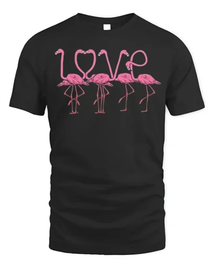 Pink Flamingo Love Design Romantic Graphic T-Shirt - black t-shirt on white background