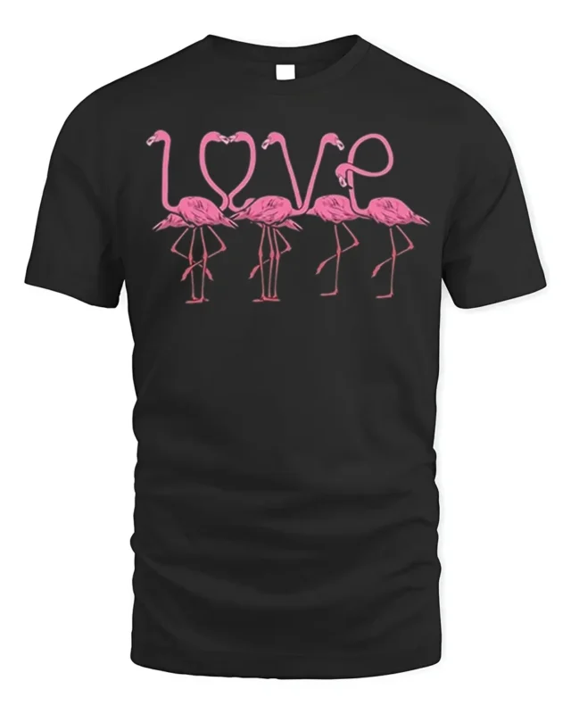 Pink Flamingo Love Design Romantic Graphic T-Shirt - black t-shirt on white background