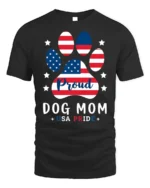 Proud Dog Mom USA Flag Paw Print Graphic T-Shirt - black t-shirt on white background