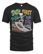 Skate Park Skeleton Rider Ride or Die Graphic T-Shirt - black t-shirt on white background
