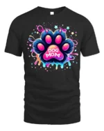 Neon Dog Mom Paw Print Colorful Graphic T-Shirt - black t-shirt on white background