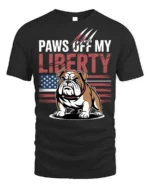Patriotic Bulldog Paws Off My Liberty T-Shirt - black t-shirt on white background