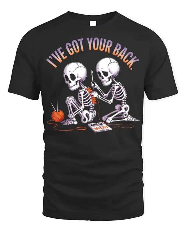 Funny Skeleton I’ve Got Your Back Graphic T-Shirt - black t-shirt on white background