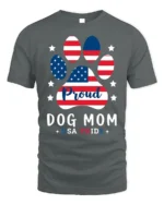 Proud Dog Mom USA Flag Paw Print Graphic T-Shirt - gray t-shirt on white background
