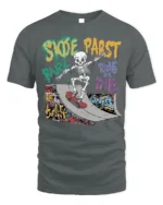 Skate Park Skeleton Rider Ride or Die Graphic T-Shirt - gray t-shirt on white background