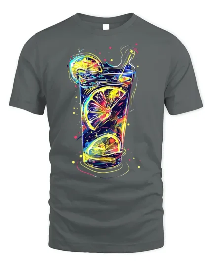 Neon Citrus Drink Splash Summer Vibes Graphic T-Shirt - gray t-shirt on white background