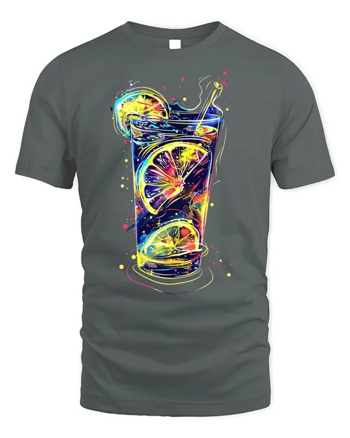Neon Citrus Drink Splash Summer Vibes Graphic T-Shirt - gray t-shirt on white background