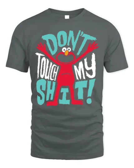 Funny Red Monster Don’t Touch My Stuff T-Shirt - gray t-shirt on white background
