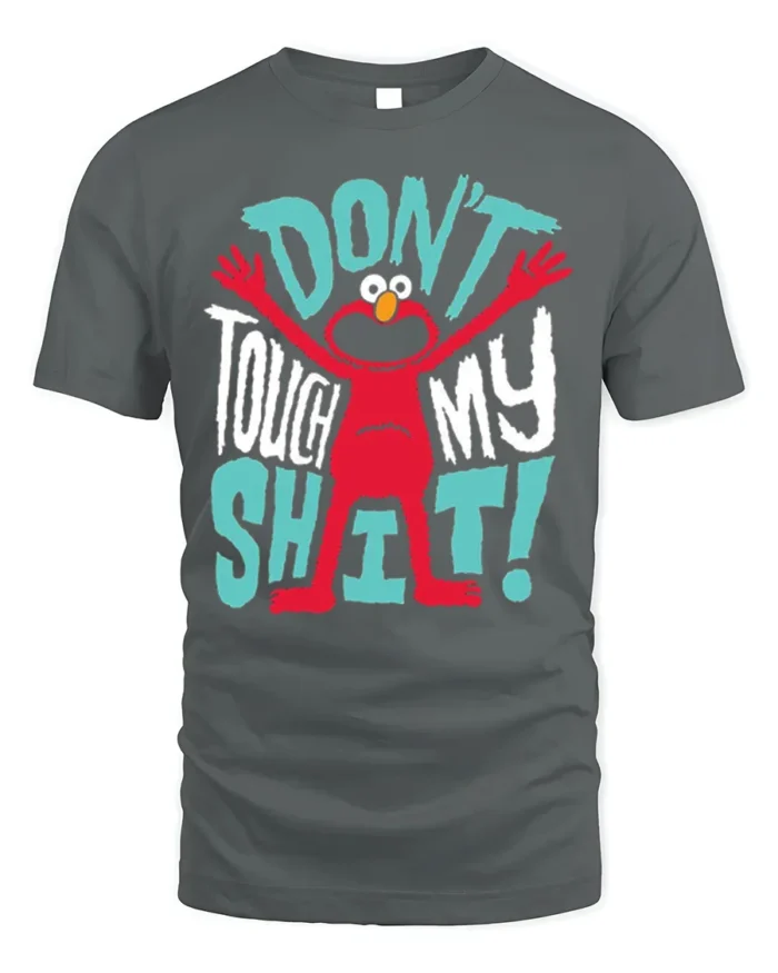 Funny Red Monster Don’t Touch My Stuff T-Shirt - gray t-shirt on white background