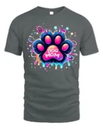Neon Dog Mom Paw Print Colorful Graphic T-Shirt - gray t-shirt on white background