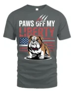 Patriotic Bulldog Paws Off My Liberty T-Shirt - gray t-shirt on white background